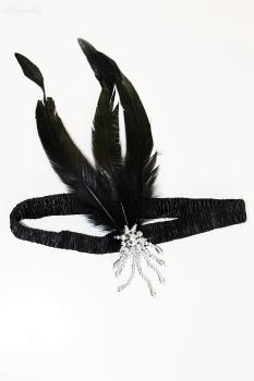 20er-Jahre Flapper-Stirnband mit Strass-Brosche & Federn